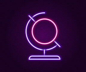 Glowing neon line Earth globe icon isolated on black background. Colorful outline concept. Vector