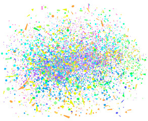 Confetti. Explosion. Texture with colored elements on white. Geometric background. Pattern for design. Print for banners, posters, flyers and textiles. Greeting cards