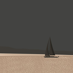 A passing yacht in the night.Vector illustration.