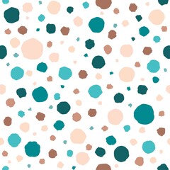 Seamless pattern with shabby circles and dots of blue and beige colors. Kaleidoscope background.