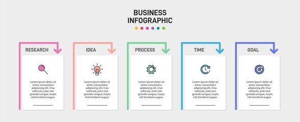 Infographic design with icons and 5 options or steps. Thin line vector. Infographics business concept. Can be used for info graphics, flow charts, presentations, web sites, banners, printed materials.