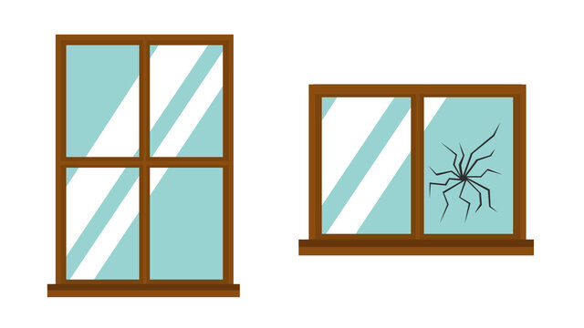 broken glass window illustration. Broken windows theory concept.