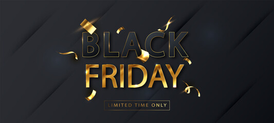 Fototapeta na wymiar Black Friday Sale banner template. Sale promo horizontal poster. Limited time only. Vector background