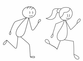 stick figure man and woman running isolated