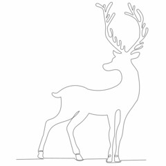 deer silhouette drawing by one continuous line, isolated