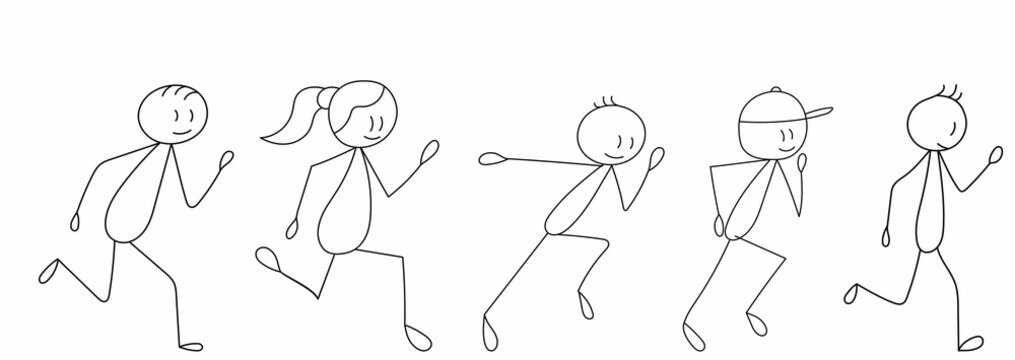 stick figure running people in isolation