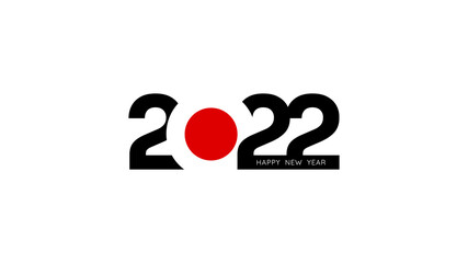 2022 Happy New Year  black text message and red circle on white background for advertisement, calendar, card, or web banner design vector stock illustration