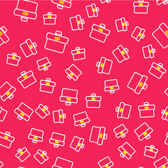 Line Briefcase icon isolated seamless pattern on red background. Business case sign. Business portfolio. Vector