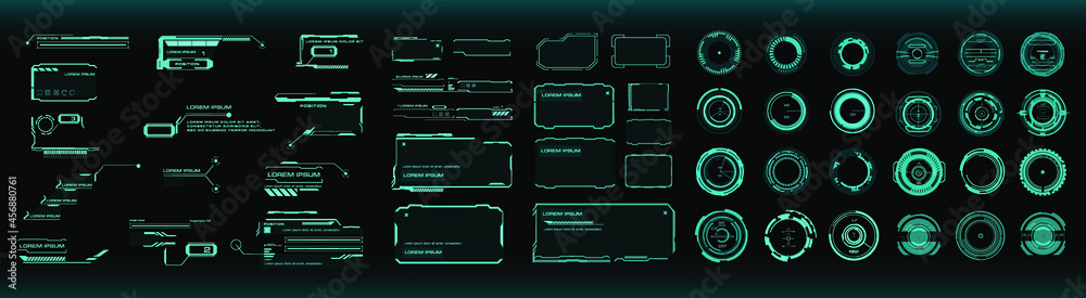 Fototapete Big set futuristic HUD, UI / UX elements for HUD user interface. Circles, callouts, titles, frames, pointers, targets, info and dialog boxes. Elements for game design in the style of HUD