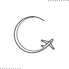 Travel around the world on the airplane, journey round symbol in outlines