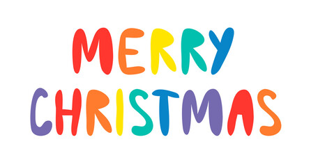 Rainbow Flag Pride Lettering Greeting Card with text Merry Christmas. Hand Made Font. Hand Drawn Letters written. Trendy Vector Illustration