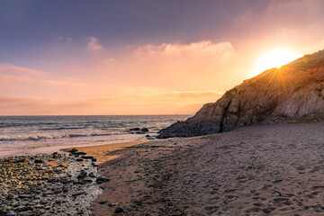 Hemmick beach, Cornwall, as the sun starts to set