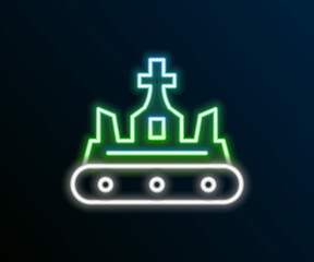 Obraz premium Glowing neon line British crown icon isolated on black background. Colorful outline concept. Vector