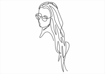 Continuous one line drawing woman face in glasses.