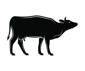 Cow black on white background, vector illustration