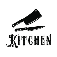 Black kitchen knives on a white background, logo for a restaurant, vector illustration
