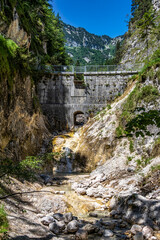 The Theresienklause in the upper part of the gorge Almbachklamm in the Berchtesgaden Land in...