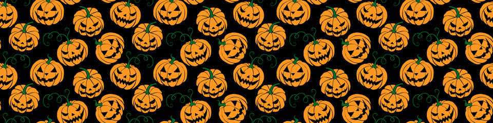 Vector Seamless pattern with pumpkins, Jack o Lantern. Halloween backgrounds and textures in flat doodle style, isolated