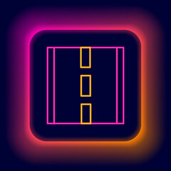 Glowing neon line Road icon isolated on black background. Colorful outline concept. Vector