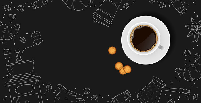 Coffee background with realistic cup of coffee - Vector