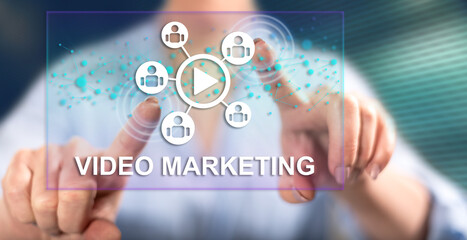 Woman touching a video marketing concept