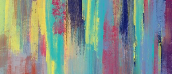 油彩抽象背景）壁に落書き風のカラフルなブラシストローク　黄色　紺　緑　油絵　アート　かすれ　バナー © Queso