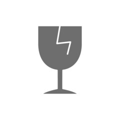 Vector broken glass, fragile delivery grey icon.