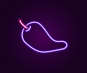 Glowing neon line Hot chili pepper pod icon isolated on black background. Design for grocery, culinary products, seasoning and spice package, cooking book. Colorful outline concept. Vector