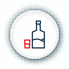 Line Tequila bottle and shot glass icon isolated on white background. Mexican alcohol drink. Colorful outline concept. Vector