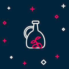 Line Bottle of olive oil icon isolated on blue background. Jug with olive oil icon. Colorful outline concept. Vector