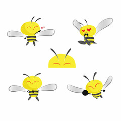 Cute Bee Character Set Vector