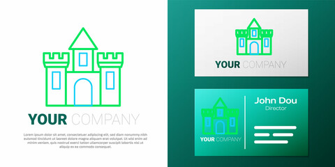 Line Castle icon isolated on white background. Medieval fortress with a tower. Protection from enemies. Reliability and defense of the city. Colorful outline concept. Vector