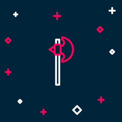 Line Medieval axe icon isolated on blue background. Battle axe, executioner axe. Medieval weapon. Colorful outline concept. Vector
