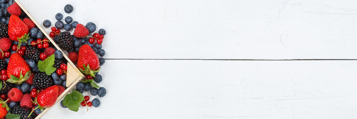 Berries fruits berry fruit strawberries strawberry blueberries blueberry with copyspace copy space from above panorama