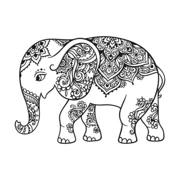 Elephant ornate art. Vector illustration animal.
