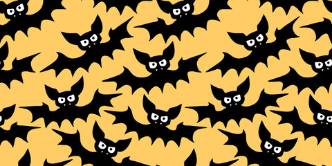 Vector flying vampire bats seamless pattern. Halloween backgrounds and textures in flat cartoon gothic style