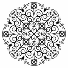 Mandala Christmas black Template Stencil, isolated vector illustration