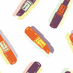 Vector Colorful Retro Vibe Lipsticks seamless pattern background. Perfect for web design fabric, wallpaper and scrapbooking projects.