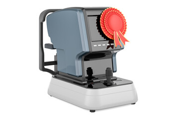 Auto refractometer with best choice badge, 3D rendering