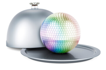 Restaurant cloche with mirror disco ball, 3D rendering