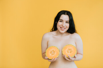 Beautiful woman with fruit boobs