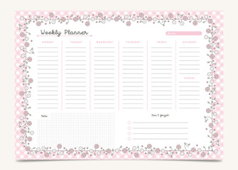Lovely floral weekly planner template - obrazy, fototapety, plakaty