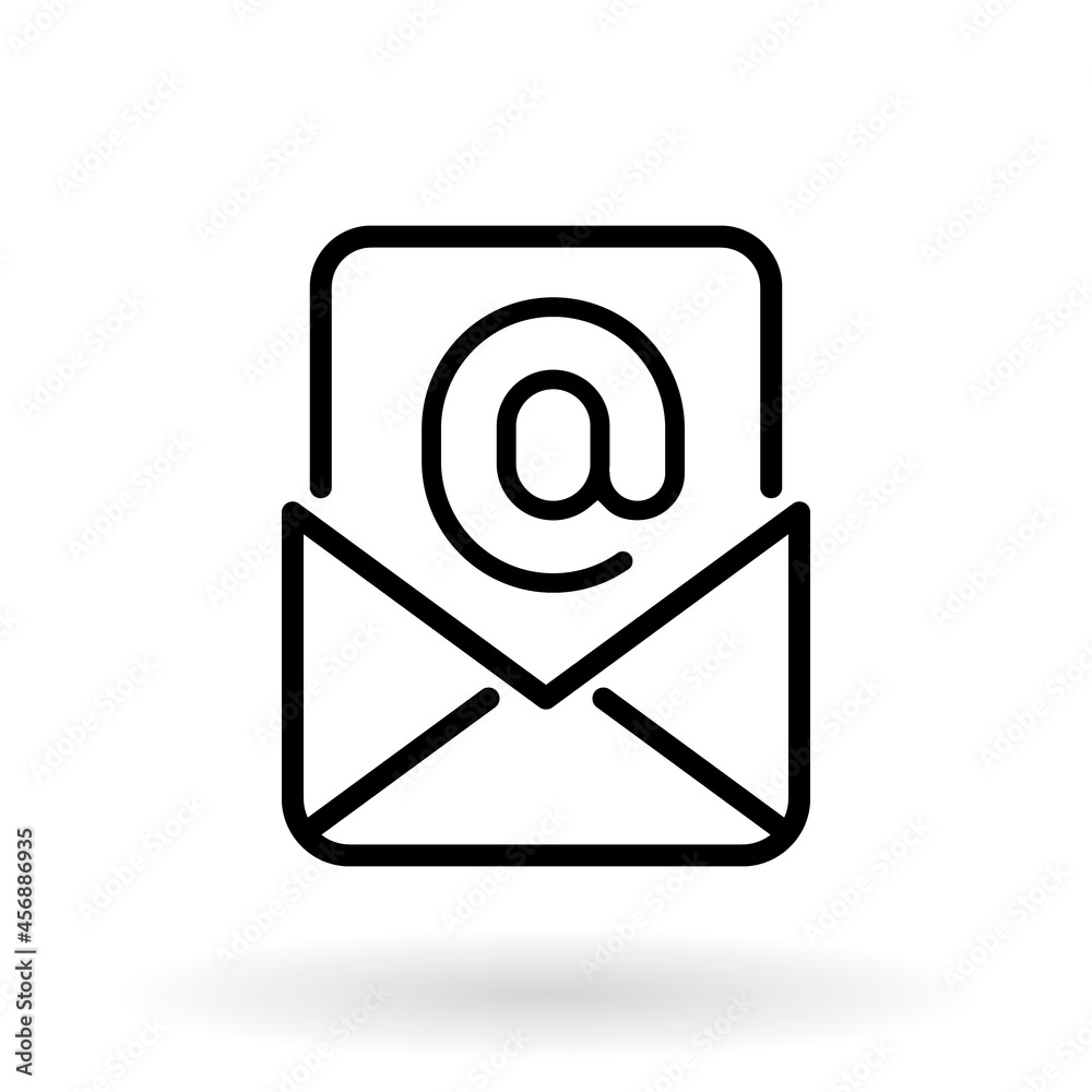 Poster outline email icon isolated on grey background. open envelope pictogram. line mail symbol for websit