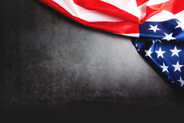 USA flag, America flag on black background with copy space