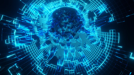Fototapeta premium Digital cyberspace, data network tunnel background