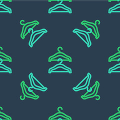 Line Hanger wardrobe icon isolated seamless pattern on blue background. Cloakroom icon. Clothes service symbol. Laundry hanger sign. Vector