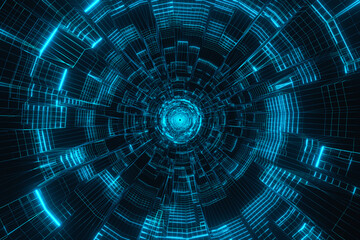 Digital cyberspace, data network tunnel background