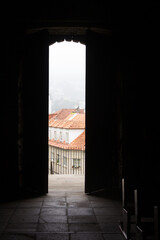 Exterior view through a doorway of the church of Pontevedra