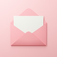 Pink envelope with empty paper sheet. 3d rendered image. - obrazy, fototapety, plakaty