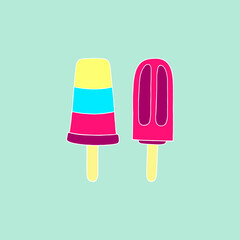 Bright vector illustration with ice cream on a stick.